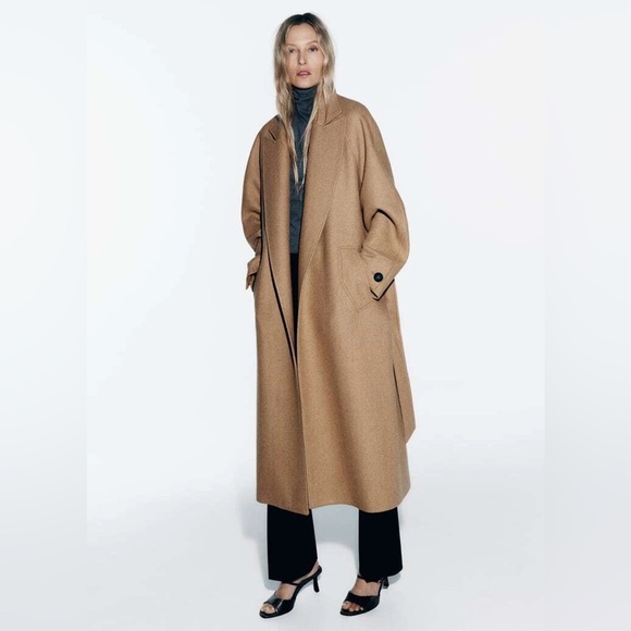 ZARA LONG BELTED WOOL BLEND COAT - Picture 3 of 15